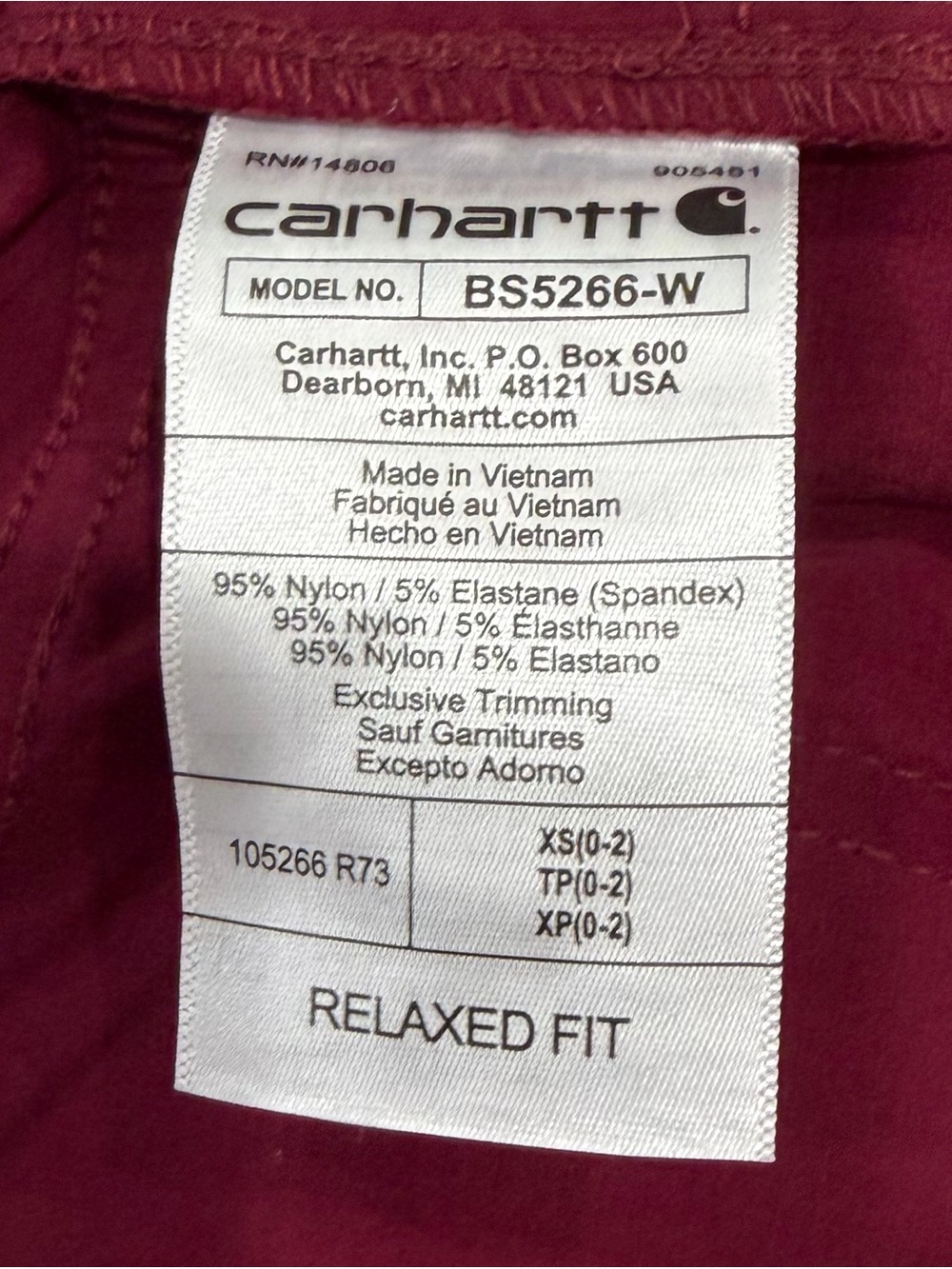 Carhartt Women's Force Relaxed Fit Ripstop 5-Pocket Shorts Maroon Size XS NWT - Picture 6 of 11
